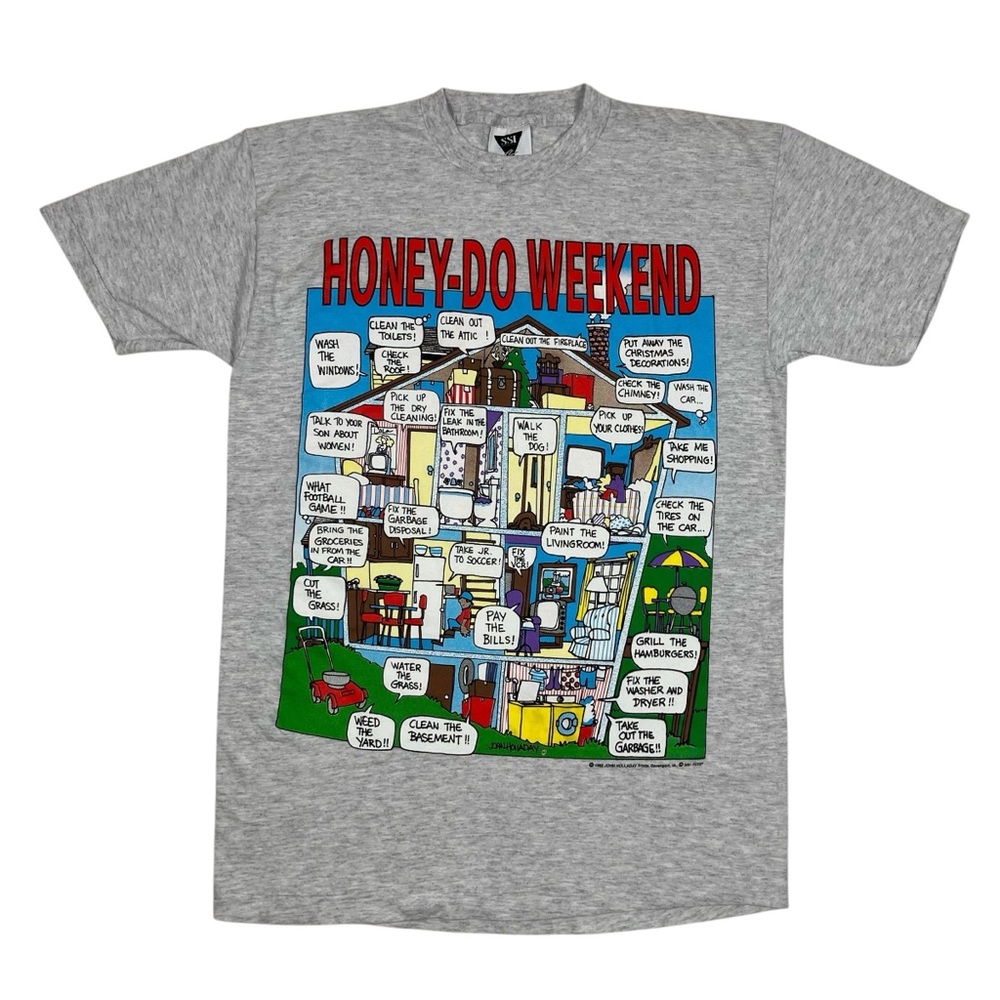Vintage 1992 John Holladay "Honey-Do Weekend" Gray Single Stitch T Shirt USA